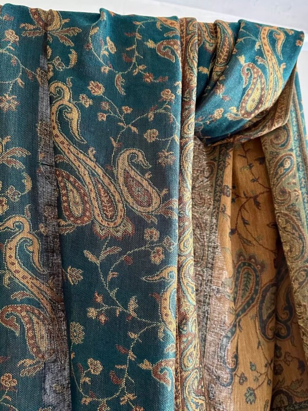 Emerald Green Reversible paisley pashmina scarf wrap, Oversized scarf, Unisex